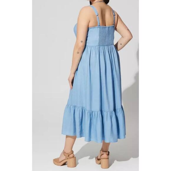 Torrid Tea Length Chambray Button Front Midi Dress Blue Sleeveless Sz 4X Casual - Picture 2 of 16
